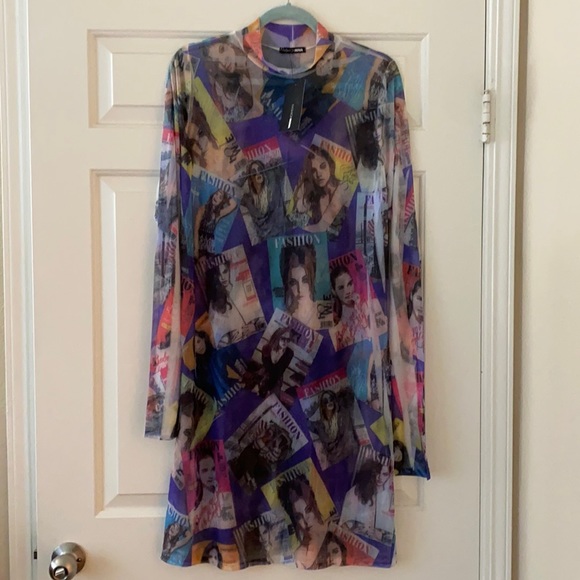 NWT Dress - 1 OF A KINDcolorful midi in a sheer fabric fashion magazines - Plus - Picture 2 of 10